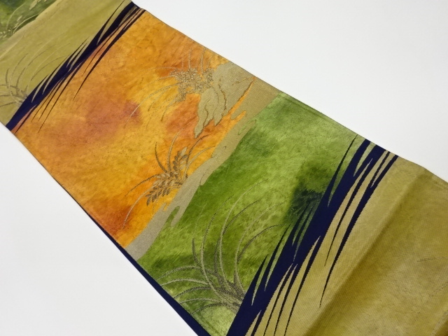 リサイクル　草花模様織出し袋帯